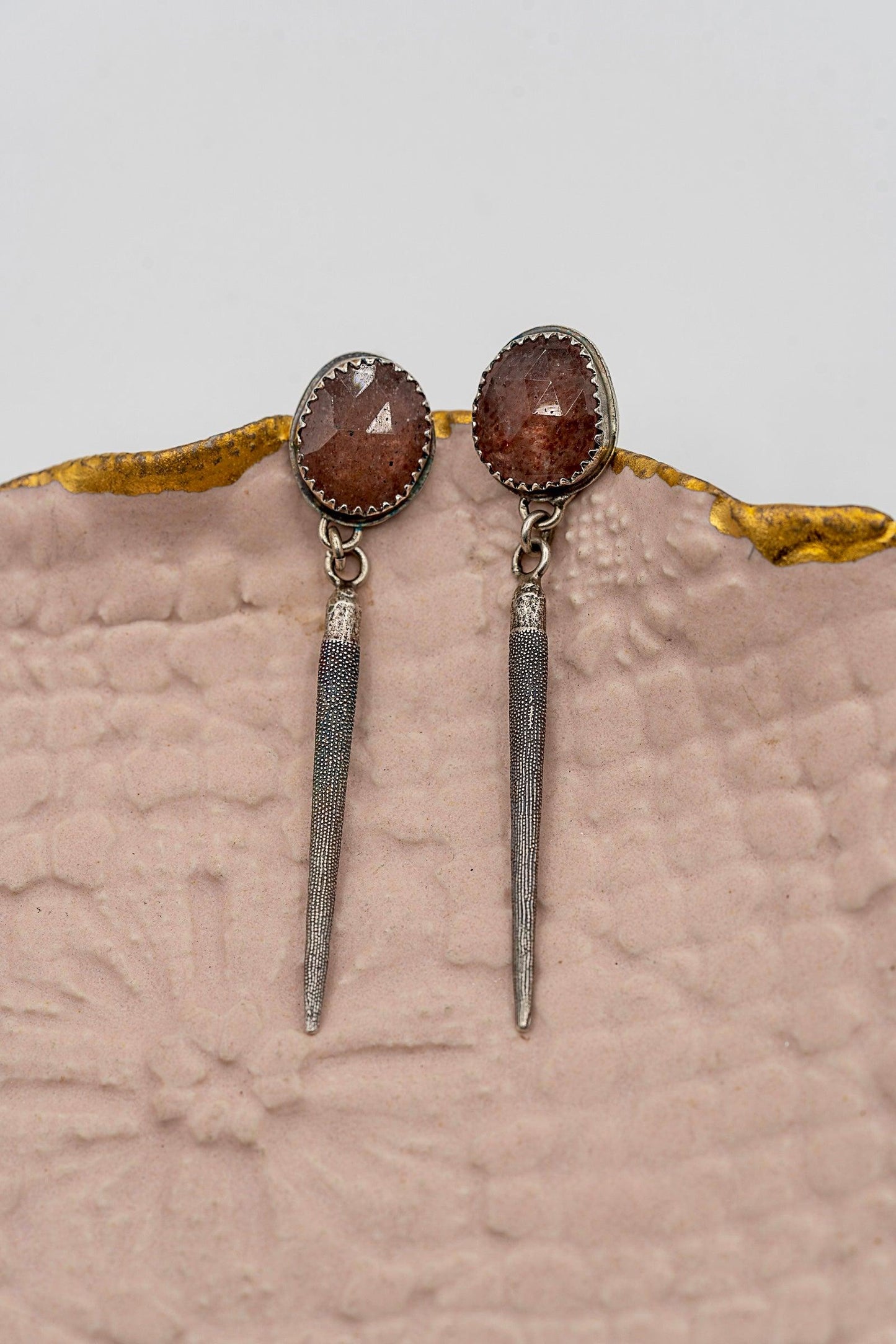 Strawberry Quartz & Sea Urchin Earrings - Deodata Jewelry Design