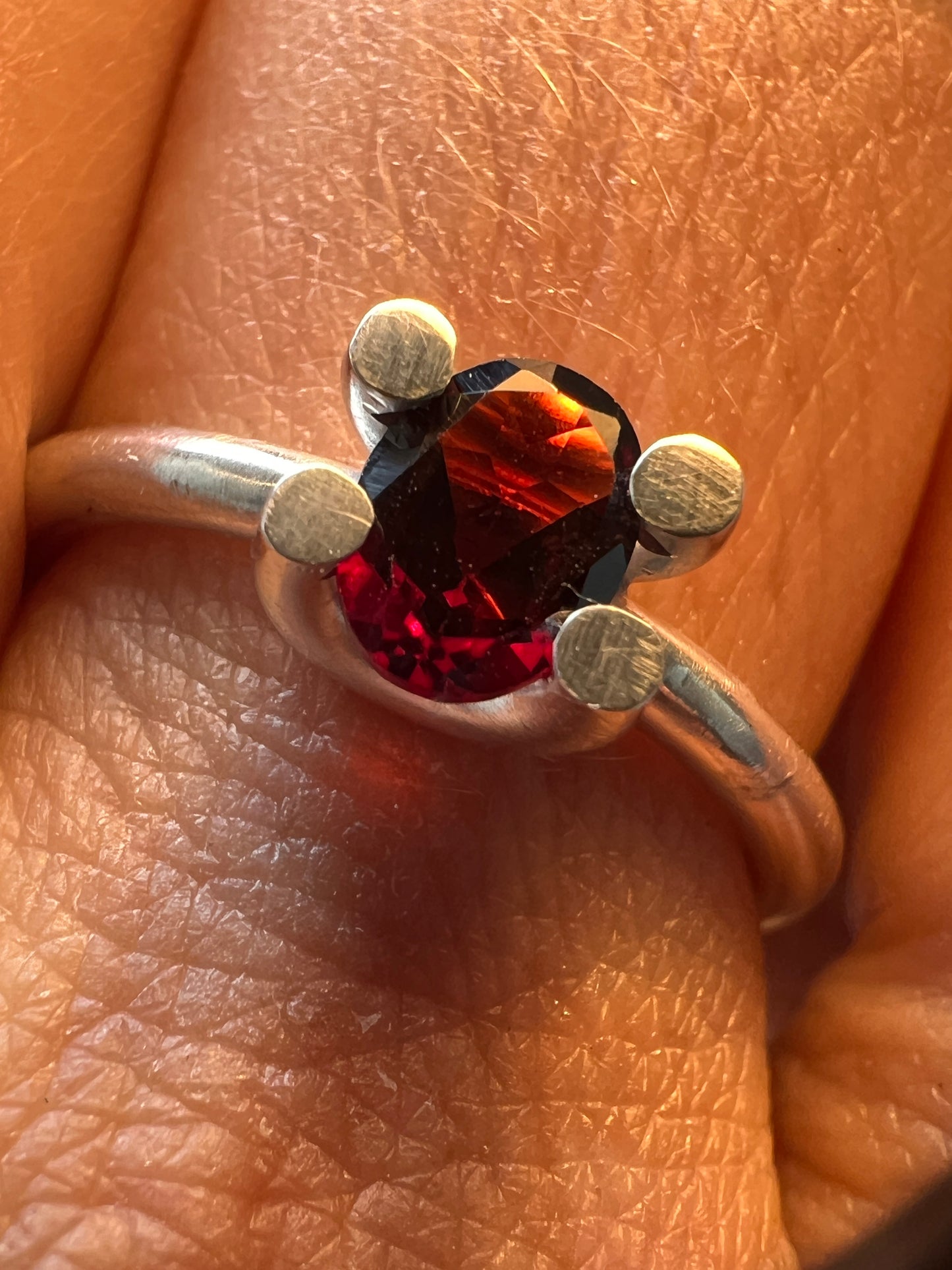 Garnet and sterling silver ring