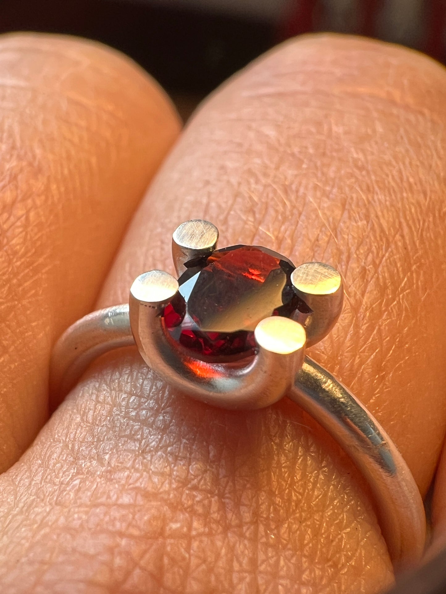 Garnet and sterling silver ring