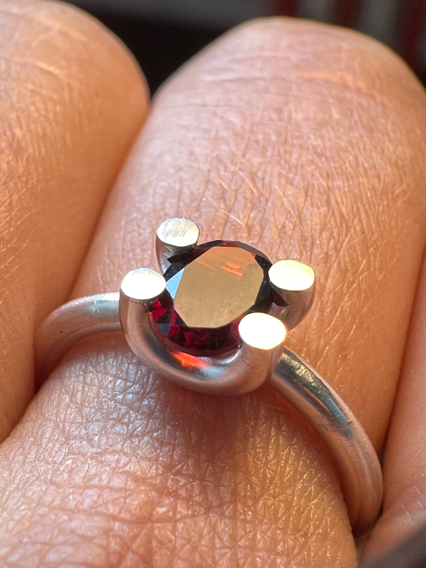 Garnet and sterling silver ring