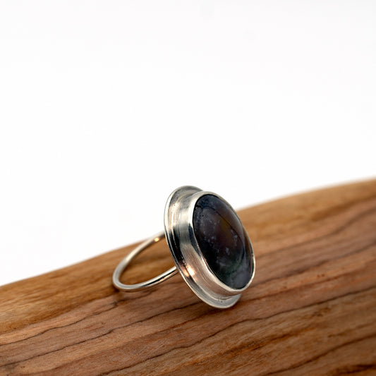 Oval Moss Agate Ring - Deodata Jewelry Design