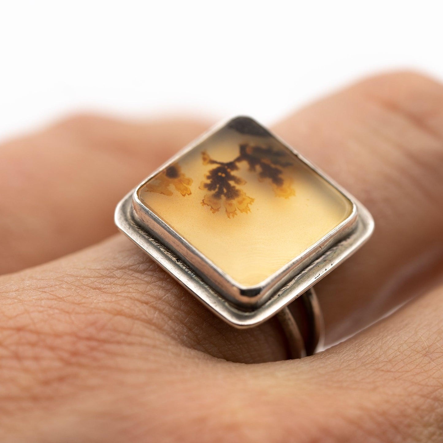 Square Dendritic Agate Ring ~ Size 7